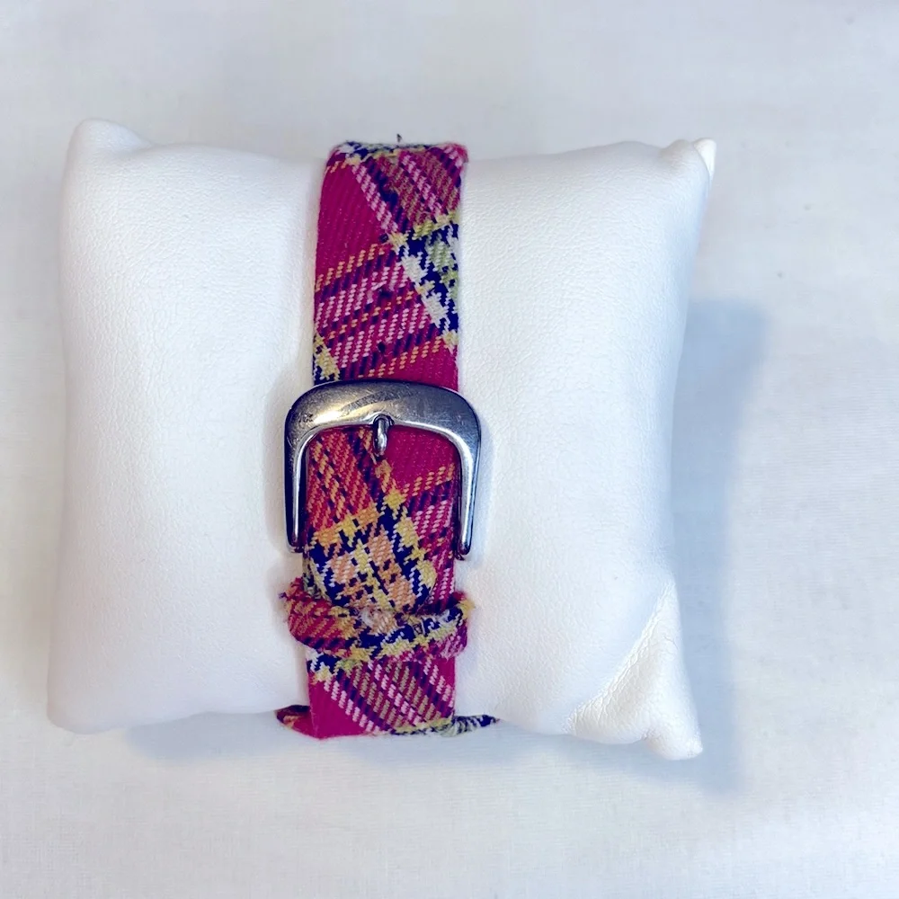 Working! Vintage Y2k Guess Pink Plaid Fabric Watch